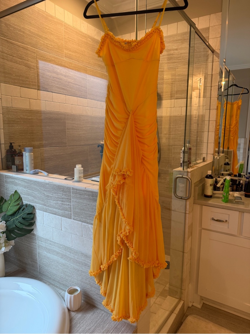 Elegant Yellow Ruffled Slip Dress - Sleeveless Women’s Dress